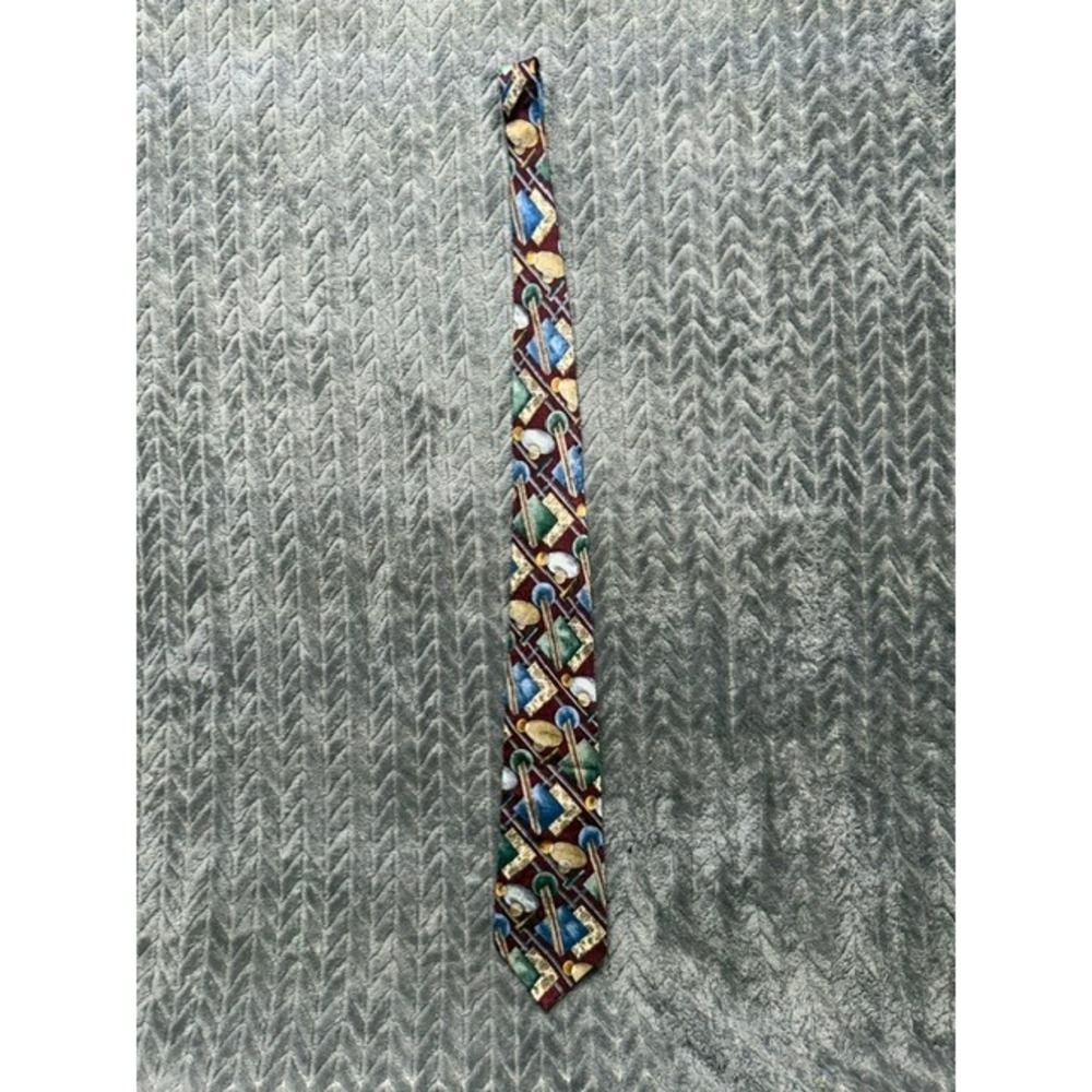 Arnold Palmer Mens Silk Necktie Burgundy Blue Geometric Abstract Print Tie 0487